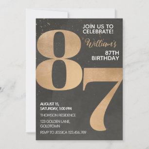 Gold Black 87th Birthday Invitation