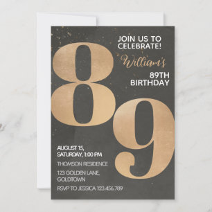 Gold Black 89th Birthday Invitation