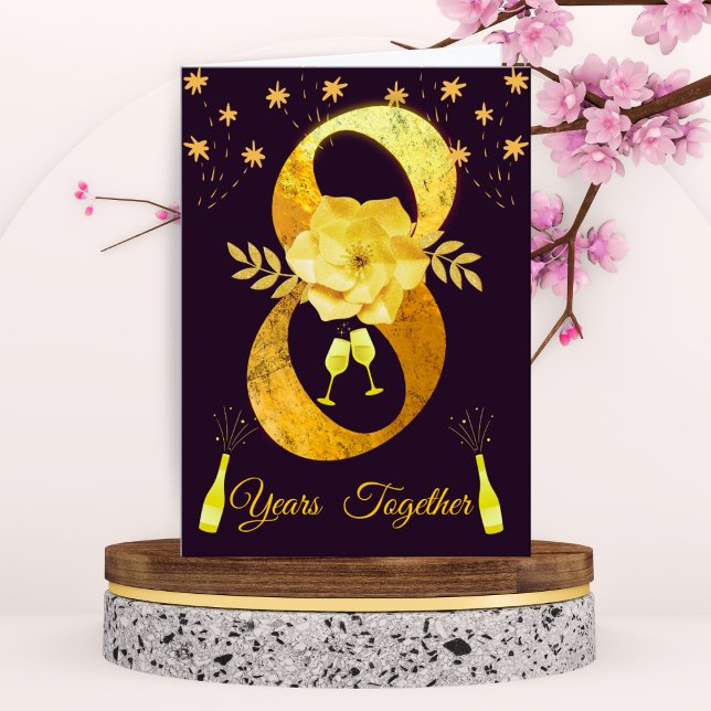 Gold & Black 8th Anniversary Card – Floral Couple (Creator Uploaded)
