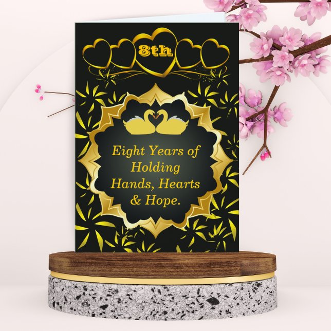 Gold & Black 8th Anniversary Card – Swans & Hearts (Creator Uploaded)