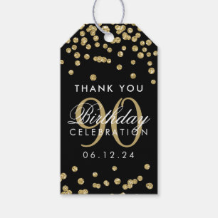 Gold Black 90 Birthday Thank You Glitter Gift Tags