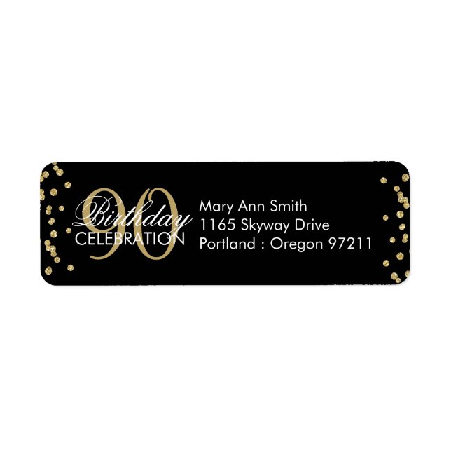 Gold Black 90th Birthday Glitter Confetti (Front)