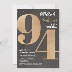 Gold Black 94th Birthday Invitation