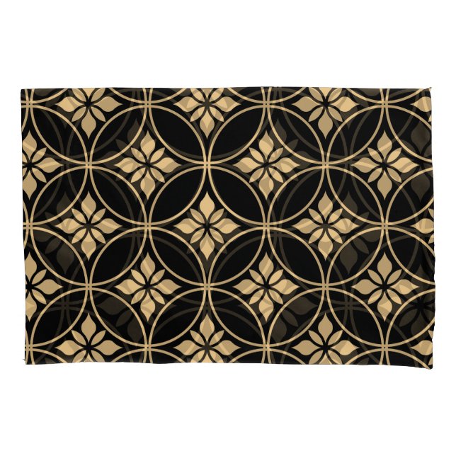 Gold & Black: Abstract Floral Vintage Pillowcase (Front)