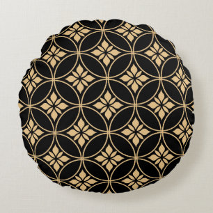 Gold & Black: Abstract Floral Vintage Round Cushion