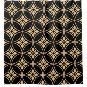 Gold & Black: Abstract Floral Vintage Shower Curtain