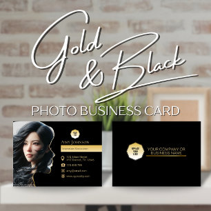 Gold & Black, Add Own Photo To Face Silhouette  Business Card