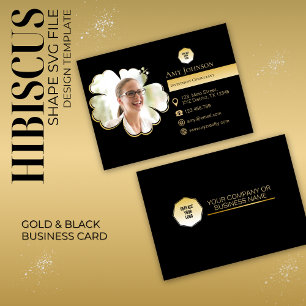 Gold & Black, Add Own Photo To Hibiscus Shape SVG  Business Card