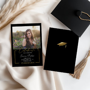 Gold Black Add Your Photo Graduation Announcement