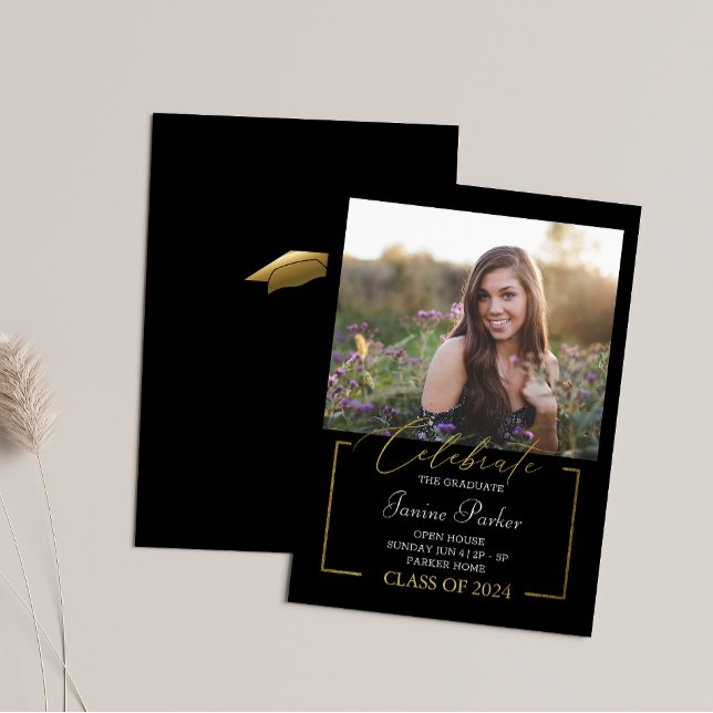 Gold Black Add Your Photo Graduation Announcement (Creator Uploaded)