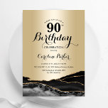 Gold Black Agate Marble 90th Birthday Invitation<br><div class="desc">Black and gold agate 90th birthday party invitation. Elegant modern design featuring rock stone marble geode background,  faux glitter gold and typography script font. Trendy invite card perfect for a stylish women's bday celebration. Printed Zazzle invitations or instant download digital printable template.</div>