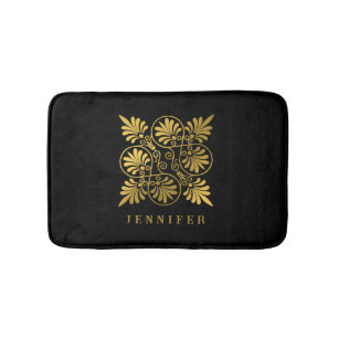 Gold Black Ancient Greek Meander Monogram Bath Mat