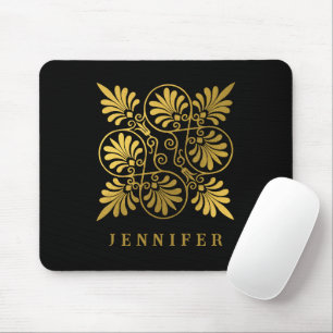 Gold Black Ancient Greek Meander Monogram Mouse Mat