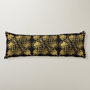 Gold Black Ancient Greek Meander Pattern Body Cushion