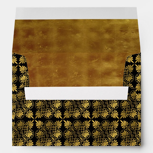 Gold Black Ancient Greek Meander Pattern Envelope (Back (Bottom))
