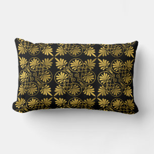 Gold Black Ancient Greek Meander Pattern Lumbar Cushion