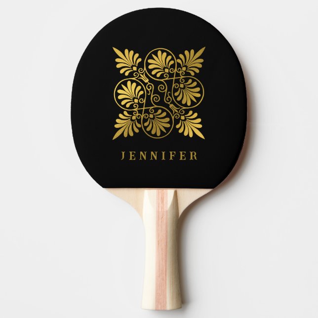 Gold Black Ancient Greek Monogram Table Tennis Ping Pong Paddle (Front)