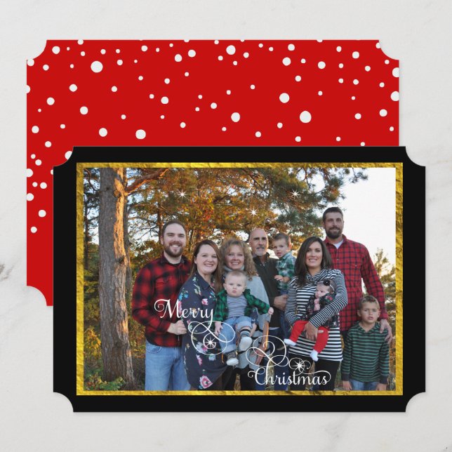 Gold Black and Red Family Photo Holiday Christmas (Front/Back)