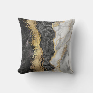 Gold Black And White Abstract  Cushion