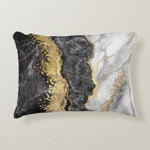 Gold Black And White Abstract  Decorative Cushion