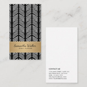 Gold black and white abstract line pattern business card