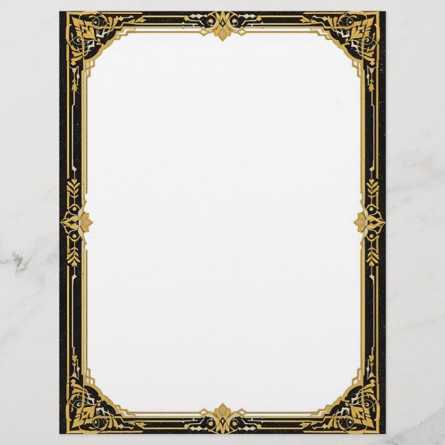 Gold Black and White Art Deco Custom Letterhead (Front)