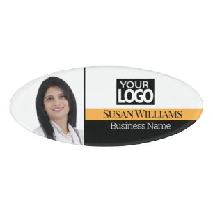 Gold, Black and White Photo ID Name Tag