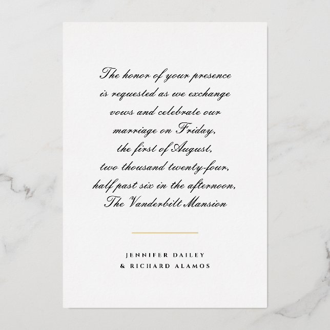 Gold, Black, and White Script Wedding Invitation F (Front)