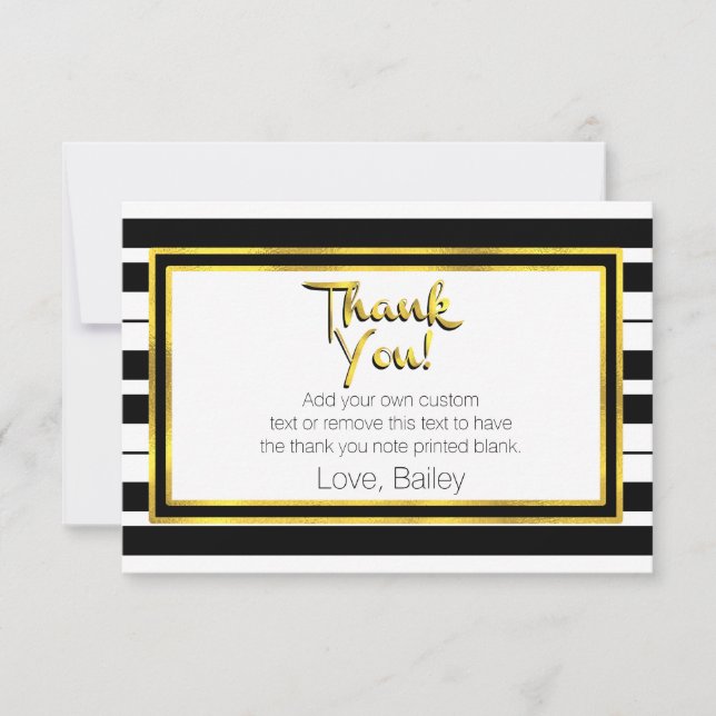 Gold, Black and White Striped Thank You Cards (Front)