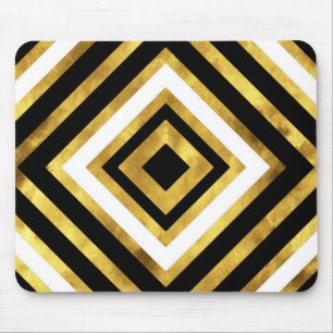 Gold Black and White Watercolor Diamond Geometric Mouse Mat