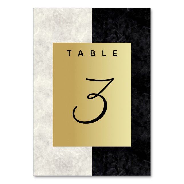 Gold Black and White Wedding Table Number (Front)
