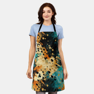 Gold Black Aqua Orange Leopard Abstract Apron