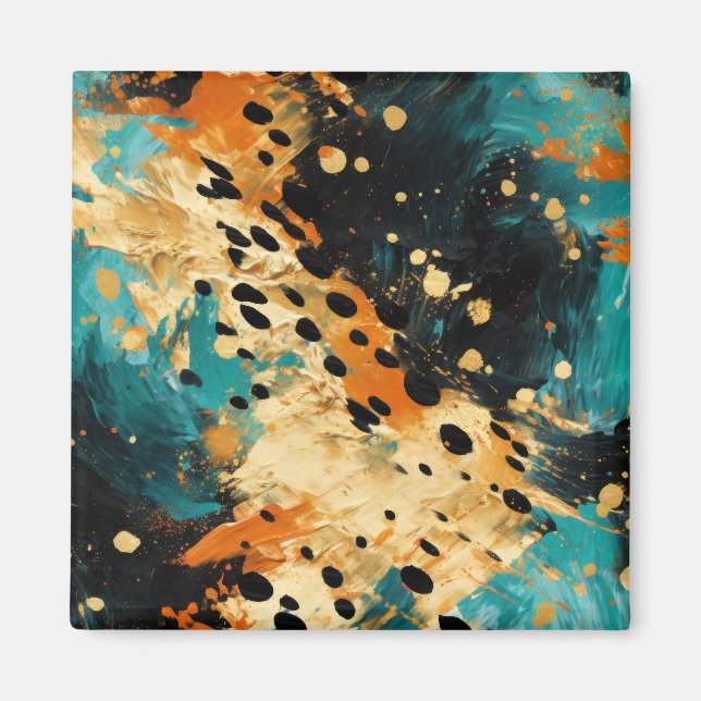 Gold Black Aqua Orange Leopard Abstract Magnet (Front)