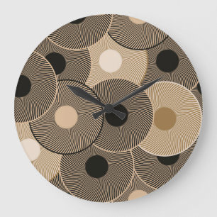Gold Black Arc Wheels: Abstract Large Clock