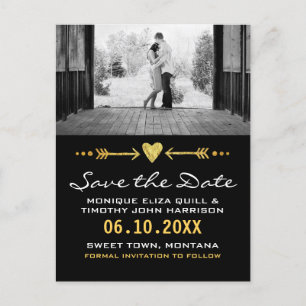 Gold Black Arrows Wedding Heart Card Save the Date