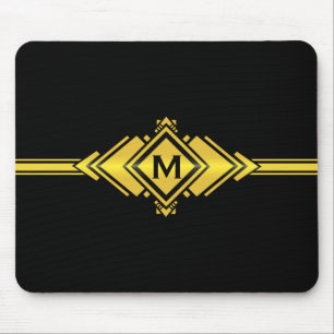 Gold & Black Art Deco Belt Monogram Mouse Mat
