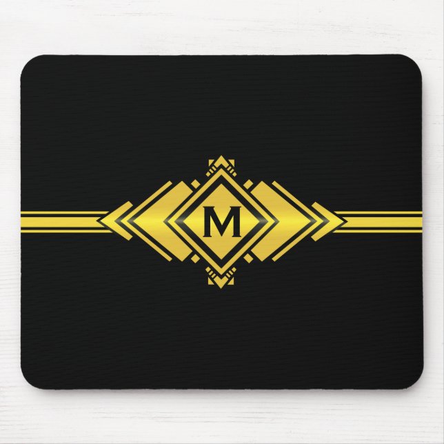 Gold & Black Art Deco Belt Monogram Mouse Mat (Front)