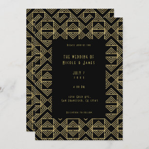 Gold & Black Art Deco Bold Retro Glam Wedding  Invitation