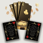 Gold Black Art Deco Casino Vegas Poker Wedding Invitation<br><div class="desc">Unique Casino Royale themed card design. It features vintage faux gold fleur-de-lis, Roaring 20's old Hollywood, playing cards suits, on gold art deco pattern. Special wording are used as in poker game. On the back faux gold Art Deco pattern, initials. Use Personalize tool to add your information. For more, visit...</div>