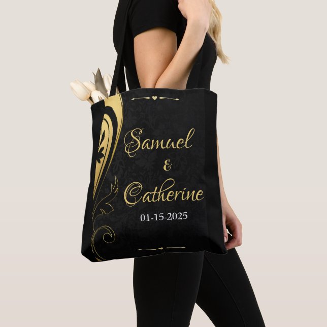Gold Black Art Deco Design Bride Wedding Tote Bag (Close Up)
