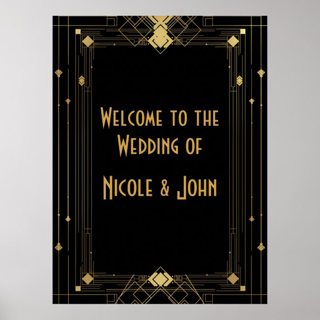 Gold & Black Art Deco Gatsby Roaring 20's Banner Poster (Front)