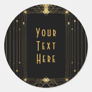 Gold & Black Art Deco Gatsby Roaring 20's Elegant Classic Round Sticker