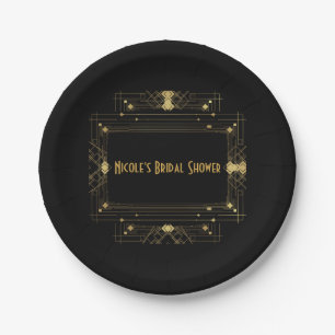 Gold & Black Art Deco Gatsby Roaring 20's Elegant Paper Plate