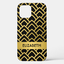 Gold Black Art Deco Geometric Pattern Personalise