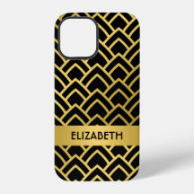 Gold Black Art Deco Geometric Pattern Personalise