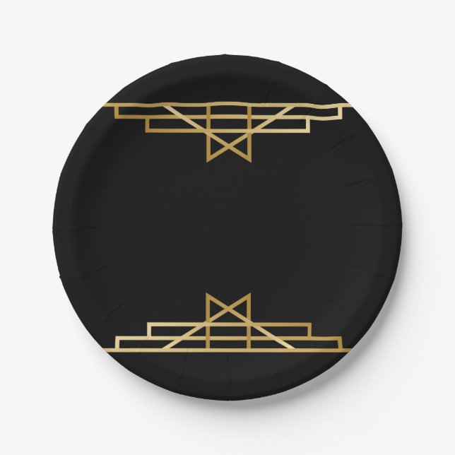 Gold & Black Art Deco, Great Gatsby Wedding Party Paper Plate (Front)