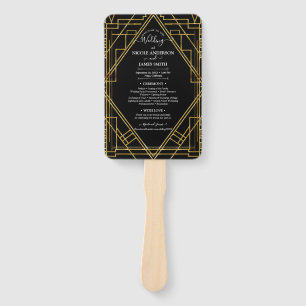 Gold & Black Art Deco Roaring 20's Wedding Program Hand Fan