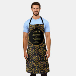 Gold Black Art Deco Scallop Pattern Personalise Apron