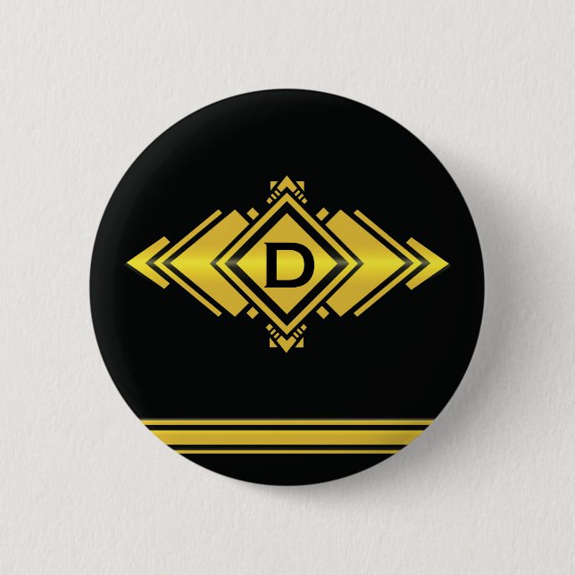 Gold & Black Art Deco Style Monogram 6 Cm Round Badge (Front)