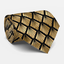 Gold black art deco tiled pattern neck tie